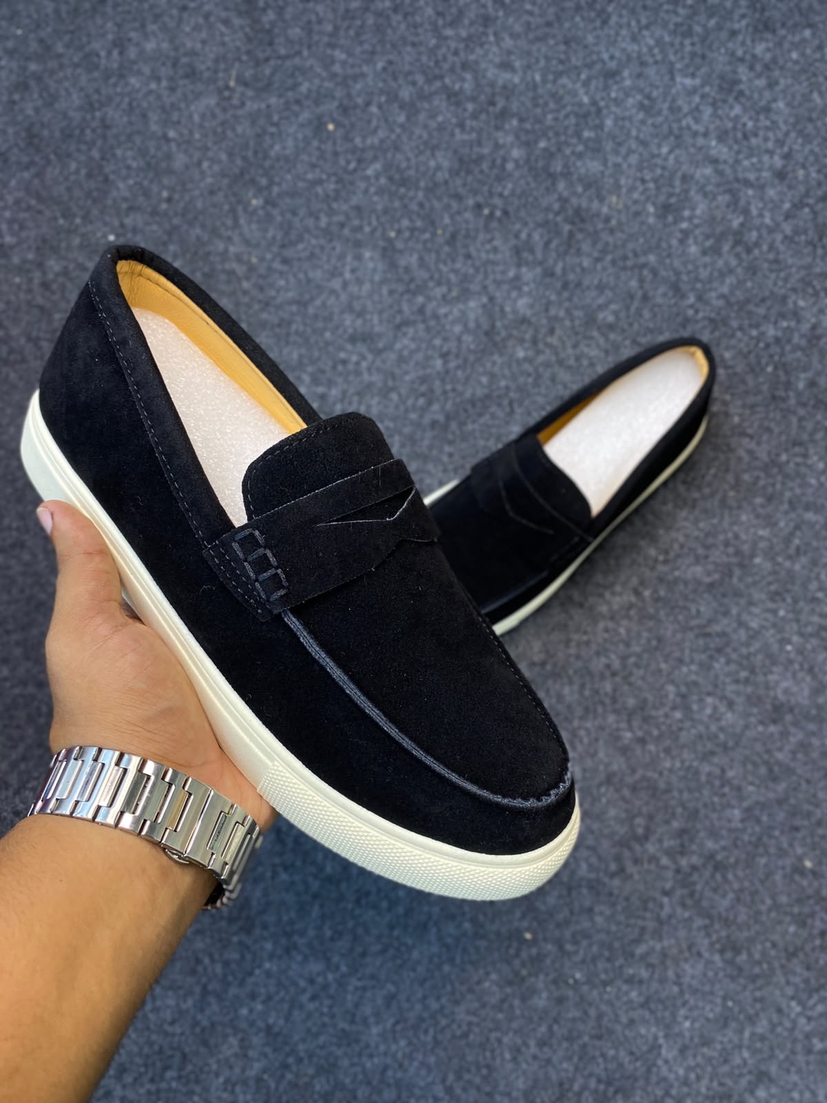 Black suede penny loafer - summer walk