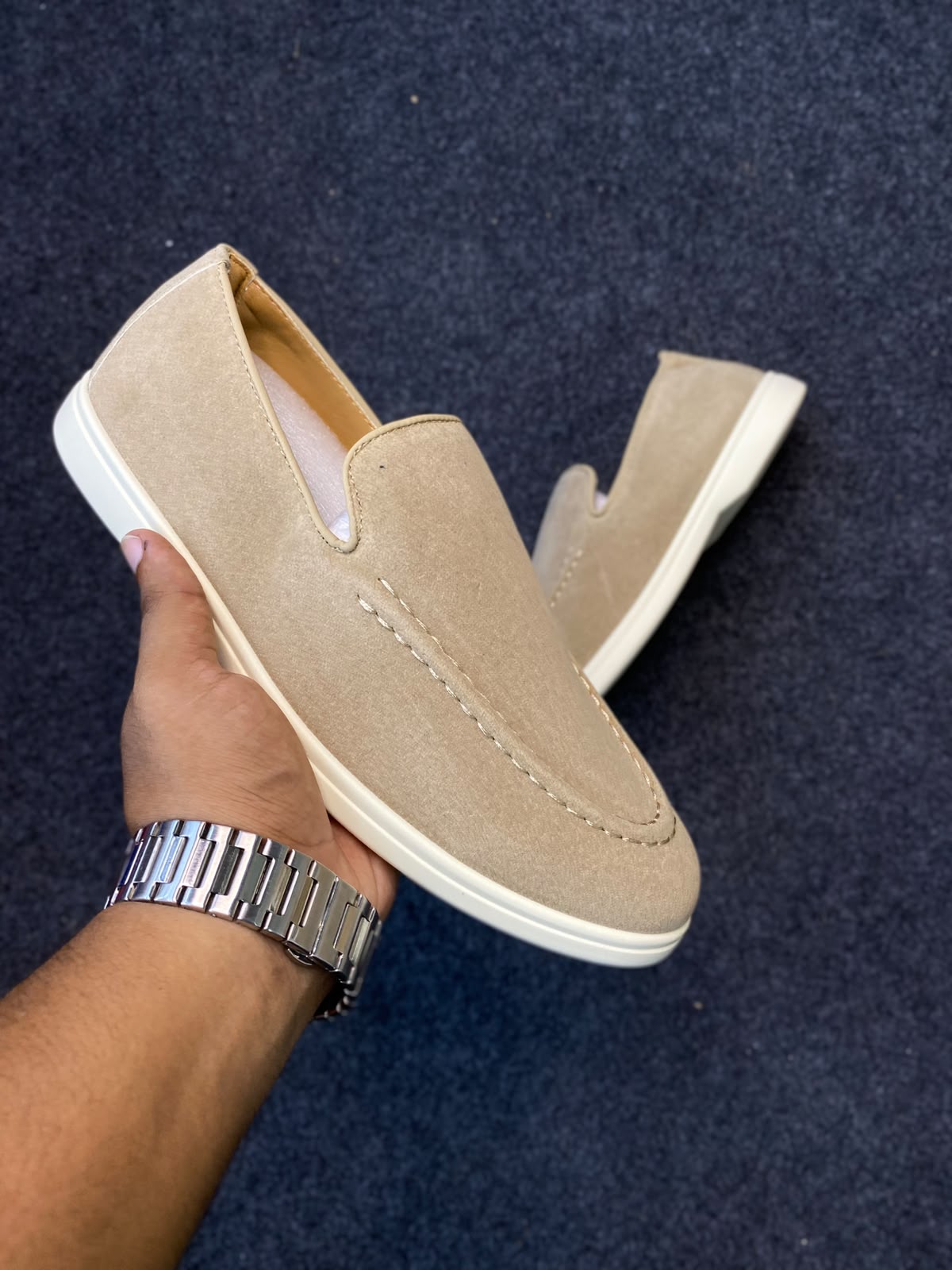 Beige Loro Piana Summer Walk Loafers.