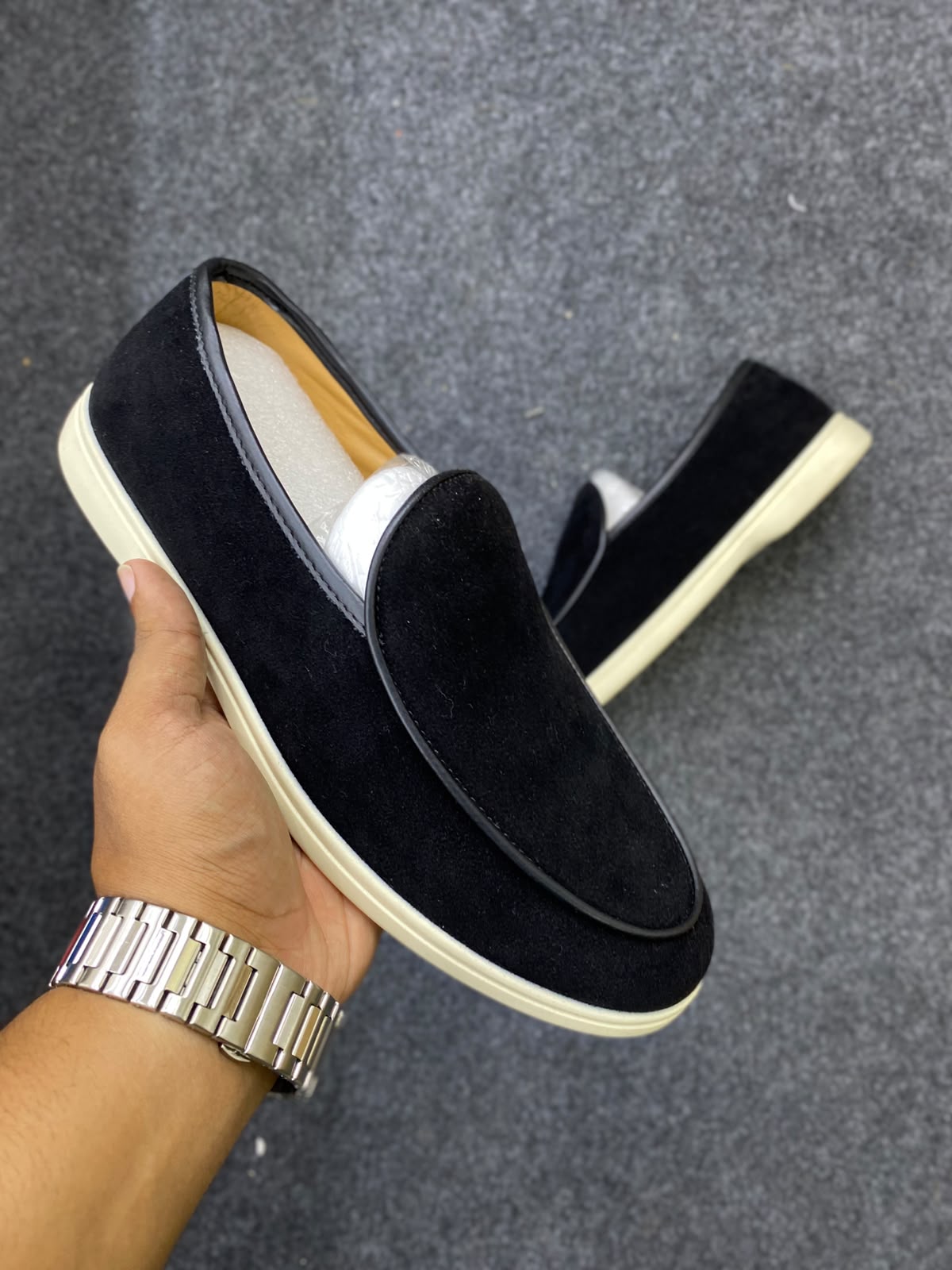 Black Loro Piana Summer Walk Loafer.